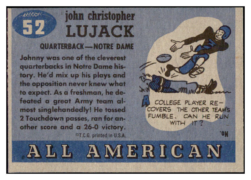 1955 Topps Football #052 Johnny Lujack Notre Dame VG-EX/EX 528312