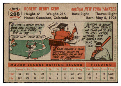 1956 Topps Baseball #288 Bob Cerv Yankees EX 528323