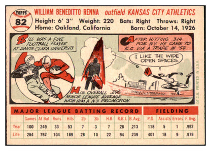 1956 Topps Baseball #082 Bill Renna A's EX-MT White 528373