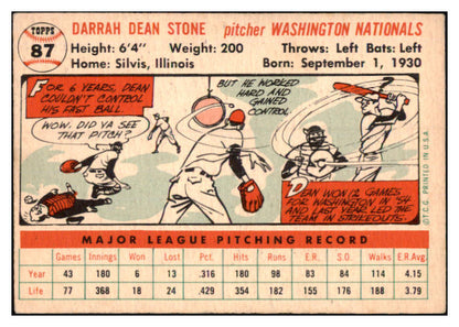 1956 Topps Baseball #087 Dean Stone Senators EX-MT White 528376
