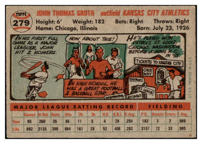 1956 Topps Baseball #279 Johnny Groth A's EX-MT 528417