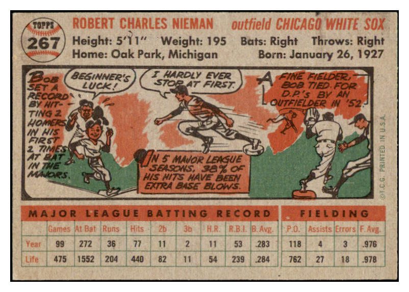 1956 Topps Baseball #267 Bob Nieman White Sox EX-MT 528418