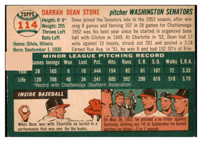 1954 Topps Baseball #114 Dean Stone Senators EX-MT 528472