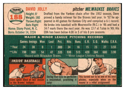 1954 Topps Baseball #188 Dave Jolly Braves EX 528479