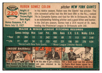 1954 Topps Baseball #220 Ruben Gomez Giants EX 528505