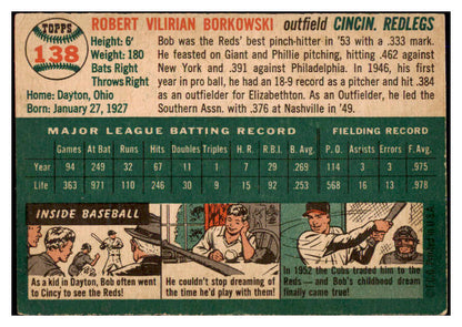 1954 Topps Baseball #138 Bob Borkowski Reds EX 528515
