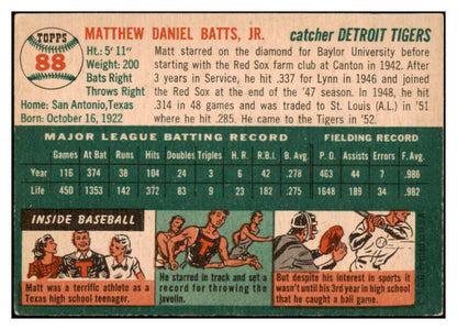 1954 Topps Baseball #088 Matt Batts Tigers VG-EX 528531