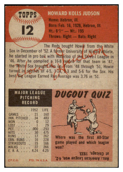 1953 Topps Baseball #012 Howie Judson Reds EX-MT 528597