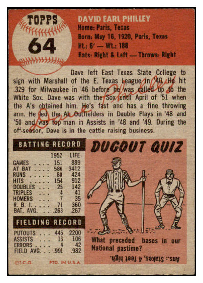 1953 Topps Baseball #064 Dave Philley A's EX-MT 528601