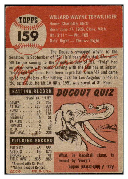 1953 Topps Baseball #159 Wayne Terwilliger Senators EX 528647