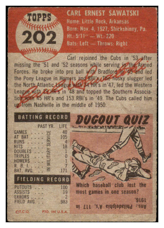 1953 Topps Baseball #202 Carl Sawatski Cubs VG-EX 528671