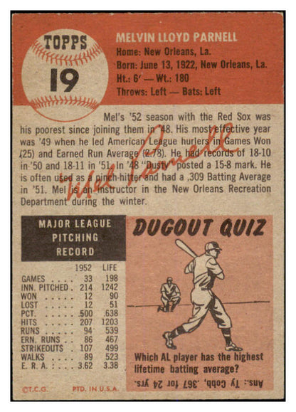 1953 Topps Baseball #019 Mel Parnell Red Sox EX-MT 528672
