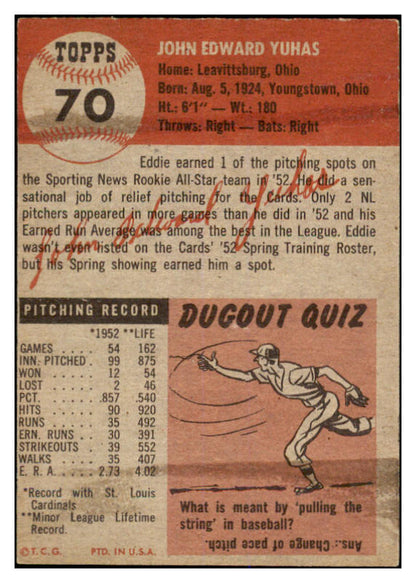 1953 Topps Baseball #070 Ed Yuhas Cardinals EX-MT 528677