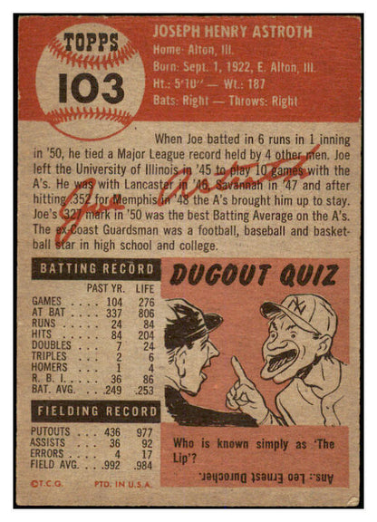 1953 Topps Baseball #103 Joe Astroth A's EX-MT 528680