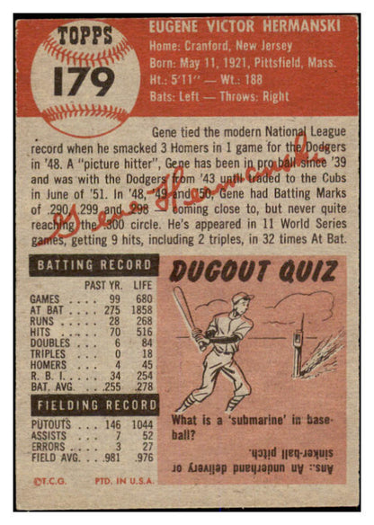 1953 Topps Baseball #179 Gene Hermanski Cubs EX-MT 528689