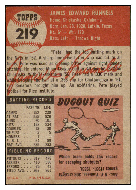 1953 Topps Baseball #219 Pete Runnels Senators EX-MT 528696
