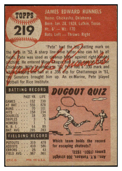 1953 Topps Baseball #219 Pete Runnels Senators EX-MT 528696