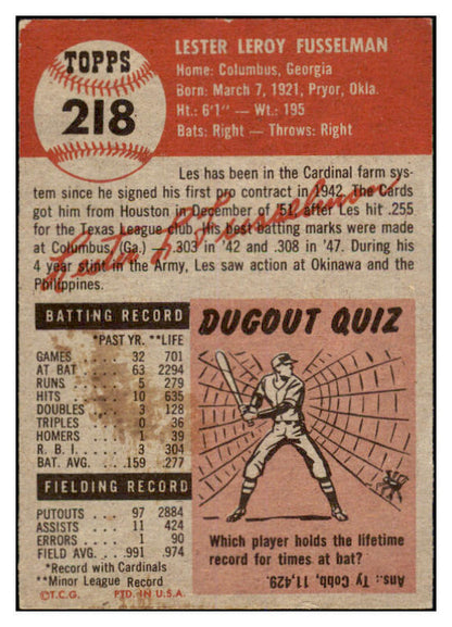 1953 Topps Baseball #218 Les Fusselman Cardinals VG-EX 528697