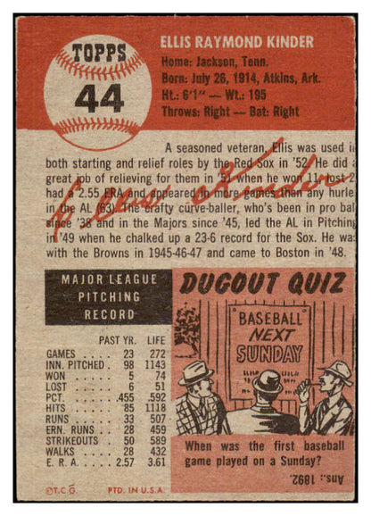 1953 Topps Baseball #044 Ellis Kinder Red Sox EX 528705