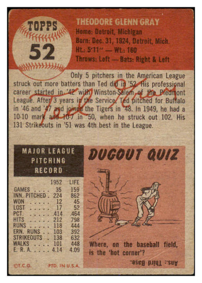 1953 Topps Baseball #052 Ted Gray Tigers EX 528708