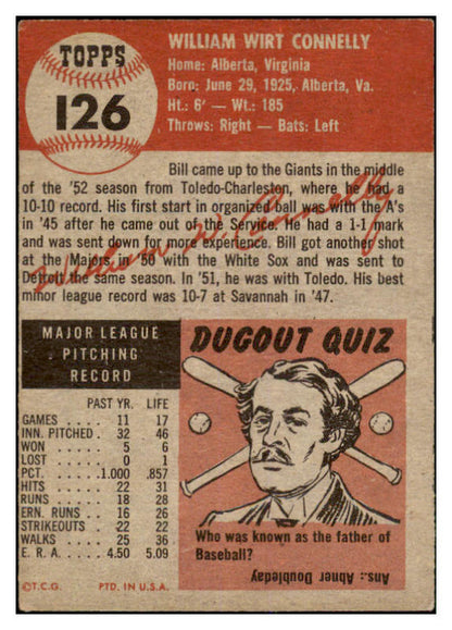 1953 Topps Baseball #126 Bill Connelly Giants EX 528721