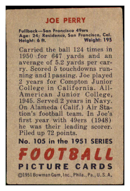1951 Bowman Football #105 Joe Perry 49ers VG 528741