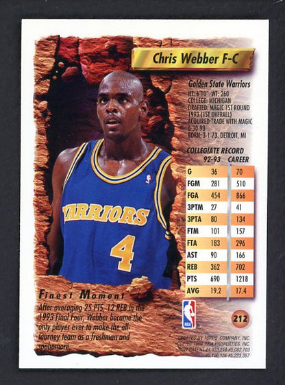 1994 Topps Finest #212 Chris Webber Warriors NR-MT 528751