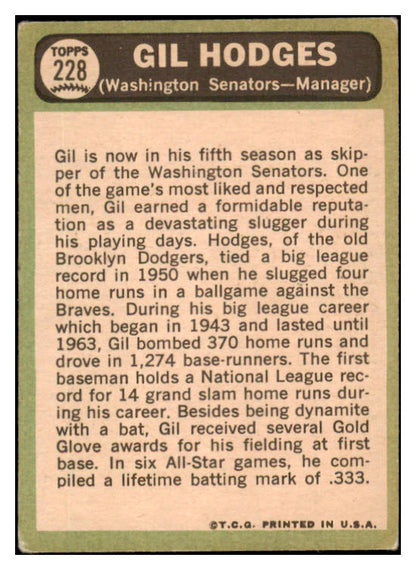 1967 Topps Baseball #228 Gil Hodges Senators VG 528902