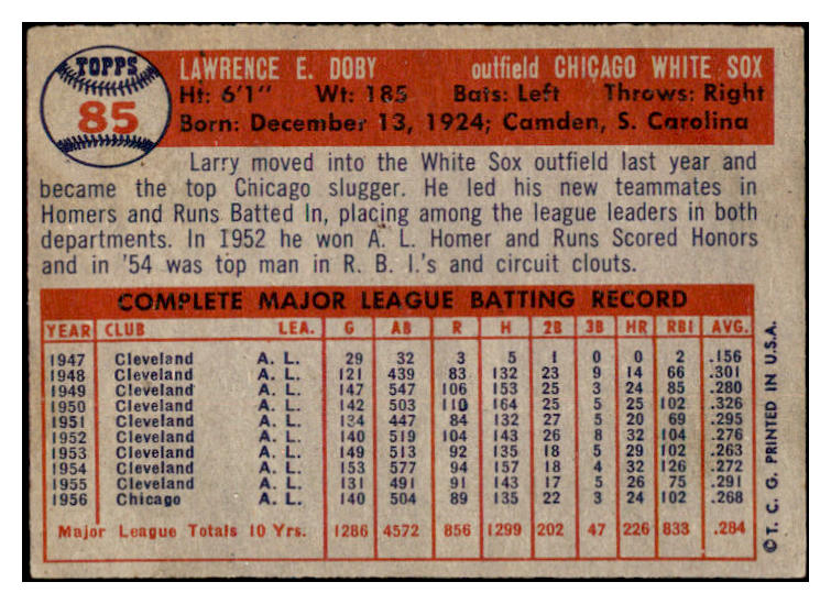 1957 Topps Baseball #085 Larry Doby White Sox GD-VG 528992