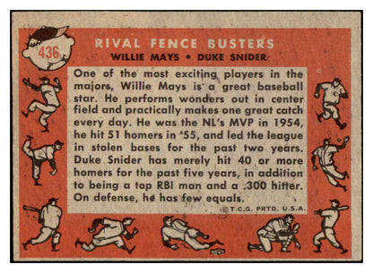 1958 Topps Baseball #436 Willie Mays Duke Snider VG-EX 529019