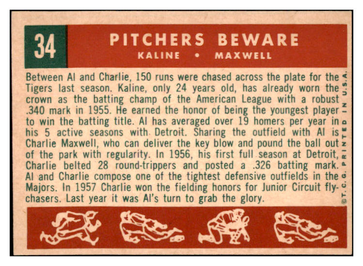 1959 Topps Baseball #034 Al Kaline Charlie Maxwell VG-EX 529075