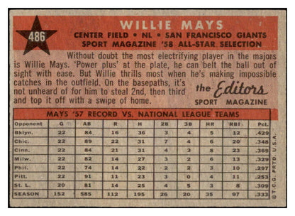 1958 Topps Baseball #486 Willie Mays A.S. Giants EX-MT 529077