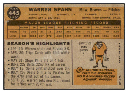 1960 Topps Baseball #445 Warren Spahn Braves VG-EX 529108
