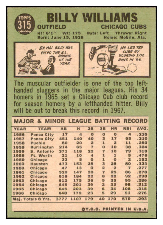 1967 Topps Baseball #315 Billy Williams Cubs EX-MT 529218