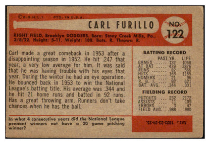 1954 Bowman Baseball #122 Carl Furillo Dodgers EX-MT 529246