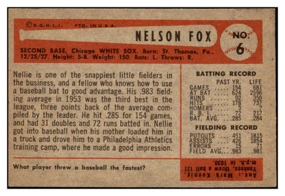 1954 Bowman Baseball #006 Nellie Fox White Sox EX-MT 529248