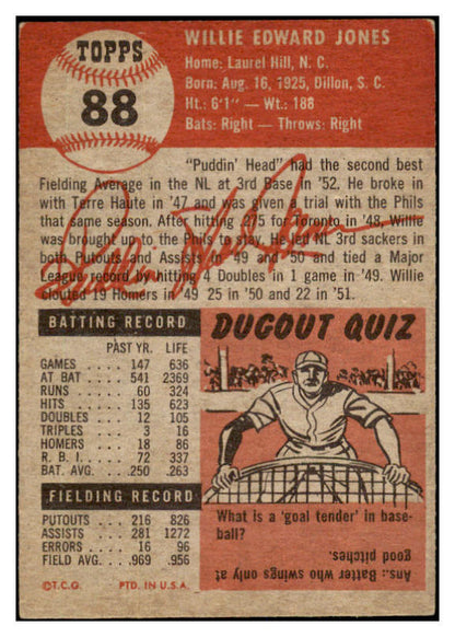 1953 Topps Baseball #088 Willie Jones Phillies EX 529322