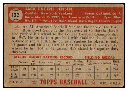 1952 Topps Baseball #122 Jackie Jensen Yankees VG-EX 529330