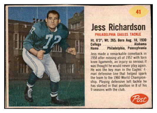1962 Post Football #041 Jess Richardson Eagles EX 529356