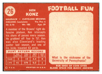 1958 Topps Football #026 Ken Konz Browns EX-MT 529463