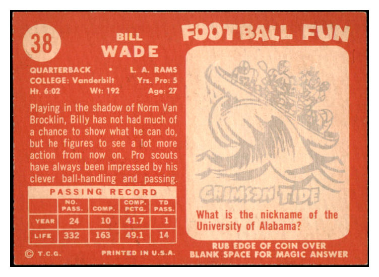 1958 Topps Football #038 Bill Wade Rams NR-MT 529469