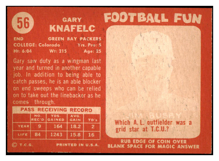 1958 Topps Football #056 Gary Knafelc Packers NR-MT 529484