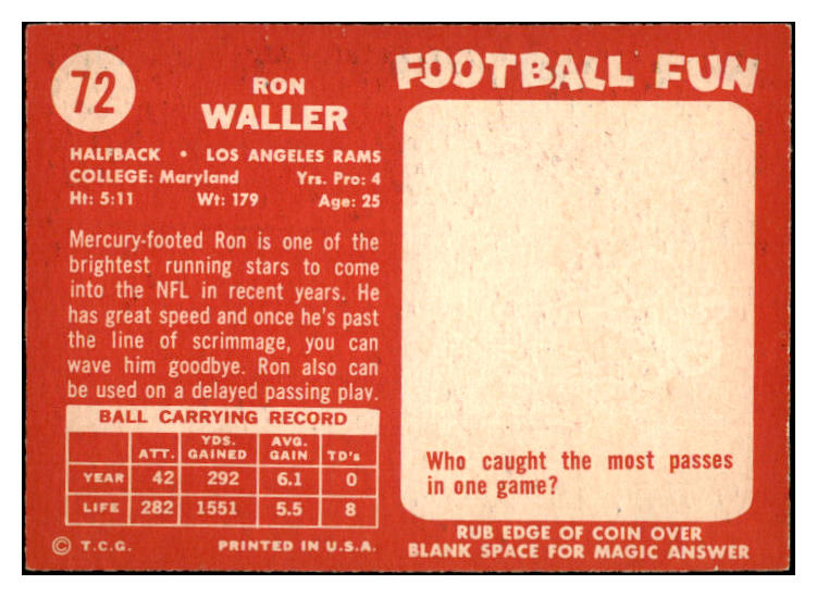1958 Topps Football #072 Ron Waller Rams NR-MT 529494