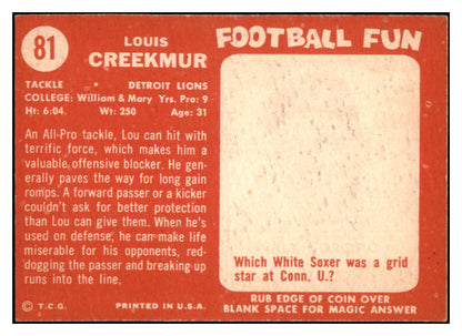 1958 Topps Football #081 Lou Creekmur Lions NR-MT 529501