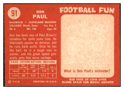 1958 Topps Football #091 Don Paul Browns NR-MT 529506