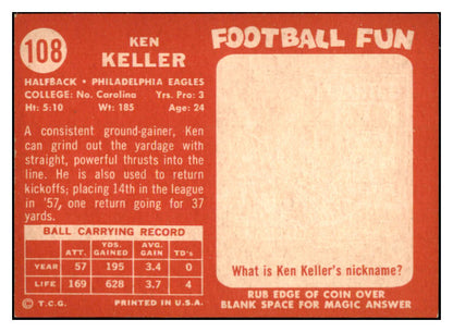 1958 Topps Football #108 Ken Keller Eagles EX-MT 529519