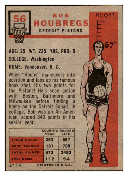 1957 Topps Basketball #056 Bob Houbregs Pistons EX-MT 529655