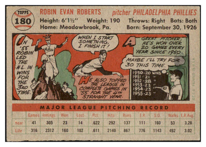 1956 Topps Baseball #180 Robin Roberts Phillies EX-MT Gray 529694