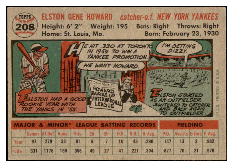 1956 Topps Baseball #208 Elston Howard Yankees EX-MT 529697