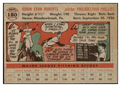 1956 Topps Baseball #180 Robin Roberts Phillies EX-MT Gray 529699